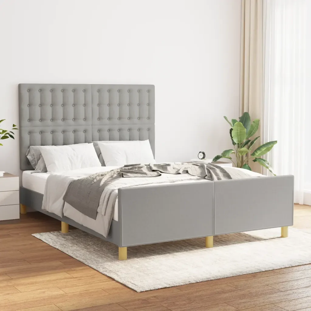 Letto matrimoniale | Letto per adulti | Giroletto senza Materasso Grigio Chiaro 140x190 cm Tessuto - Image 2