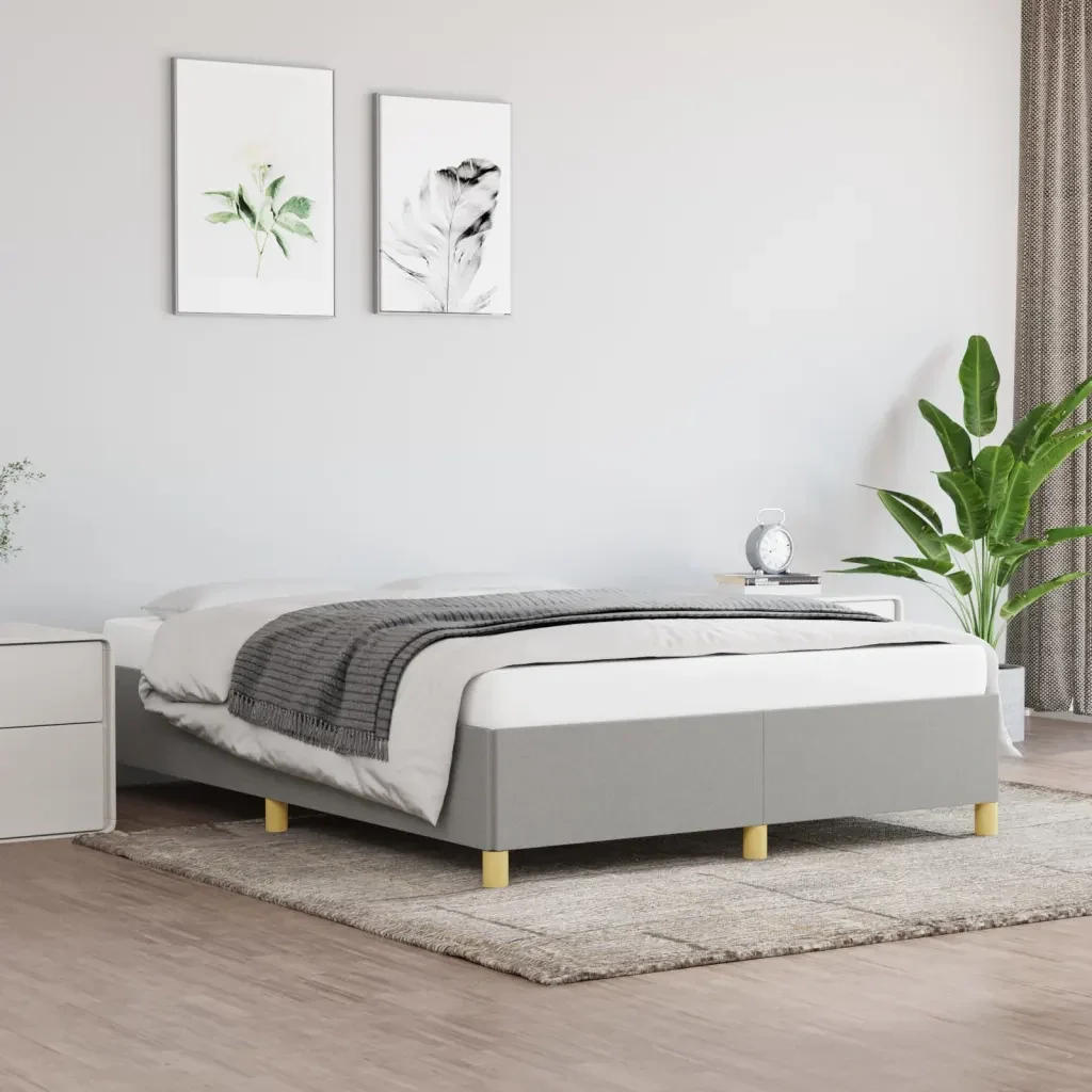 Letto matrimoniale | Letto per adulti | Giroletto senza Materasso Grigio Chiaro 140x190 cm Tessuto - Image 2