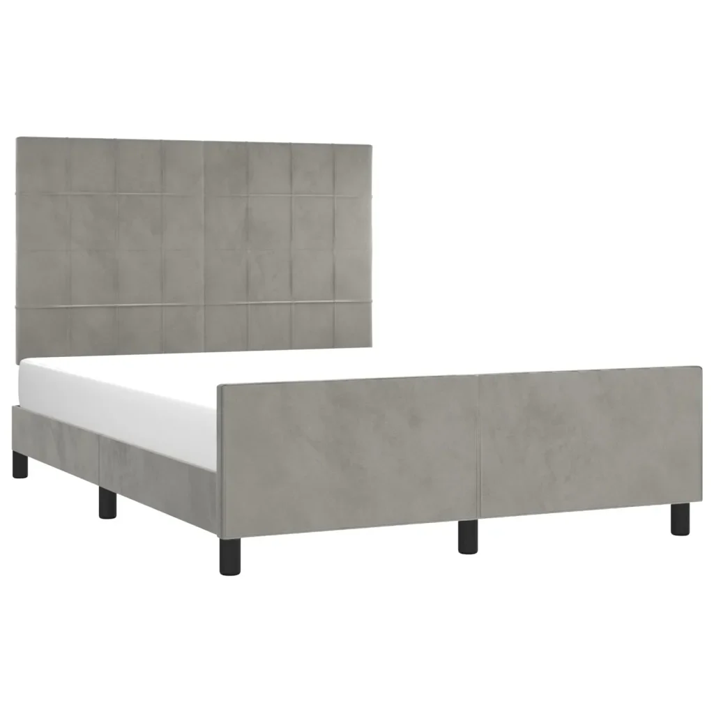 Letto matrimoniale | Letto per adulti | Giroletto senza Materasso Grigio Chiaro 140x190 cm Velluto - Image 4