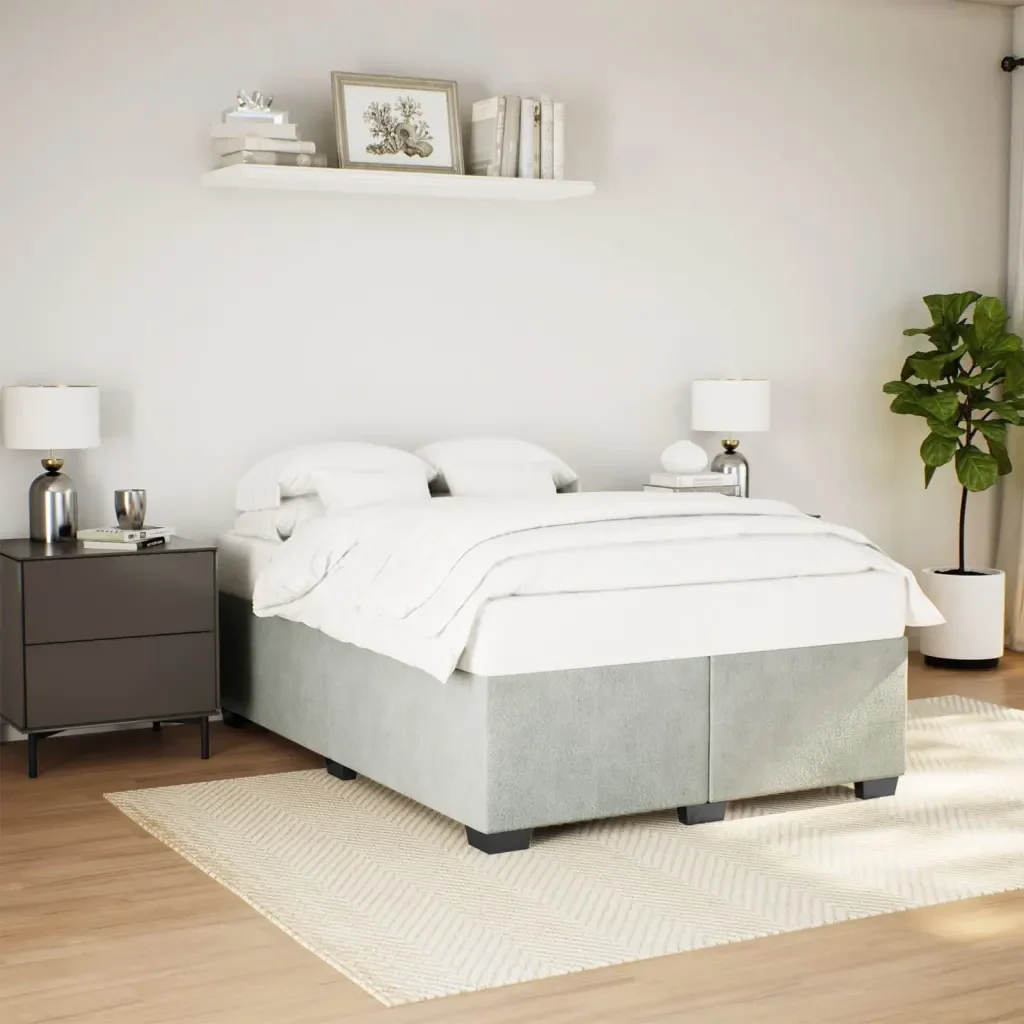 Letto matrimoniale | Letto per adulti | Giroletto senza Materasso Grigio Chiaro 140x190 cm Velluto - Image 2