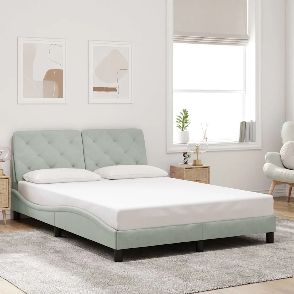 Letto matrimoniale | Letto per adulti | Giroletto senza Materasso Grigio Chiaro 140x190 cm Velluto - Image 2