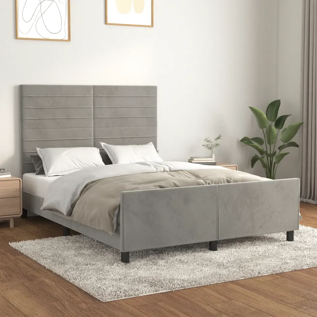 Letto matrimoniale | Letto per adulti | Giroletto senza Materasso Grigio Chiaro 140x190 cm Velluto - Image 2