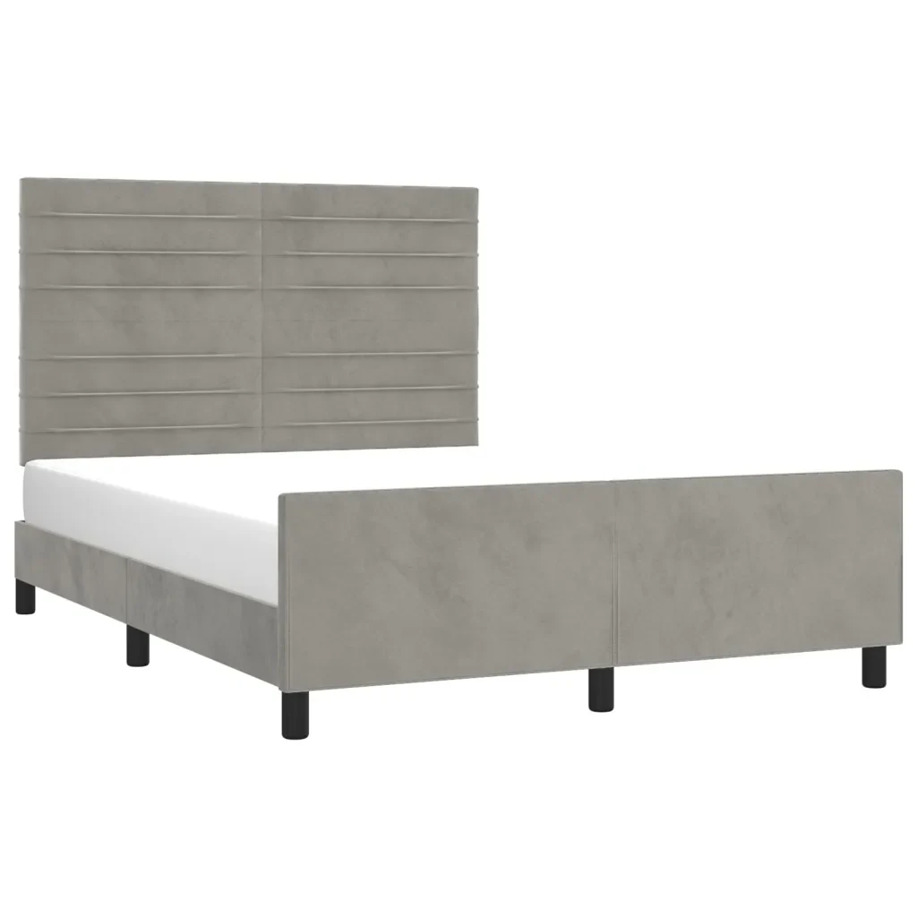 Letto matrimoniale | Letto per adulti | Giroletto senza Materasso Grigio Chiaro 140x190 cm Velluto - Image 3