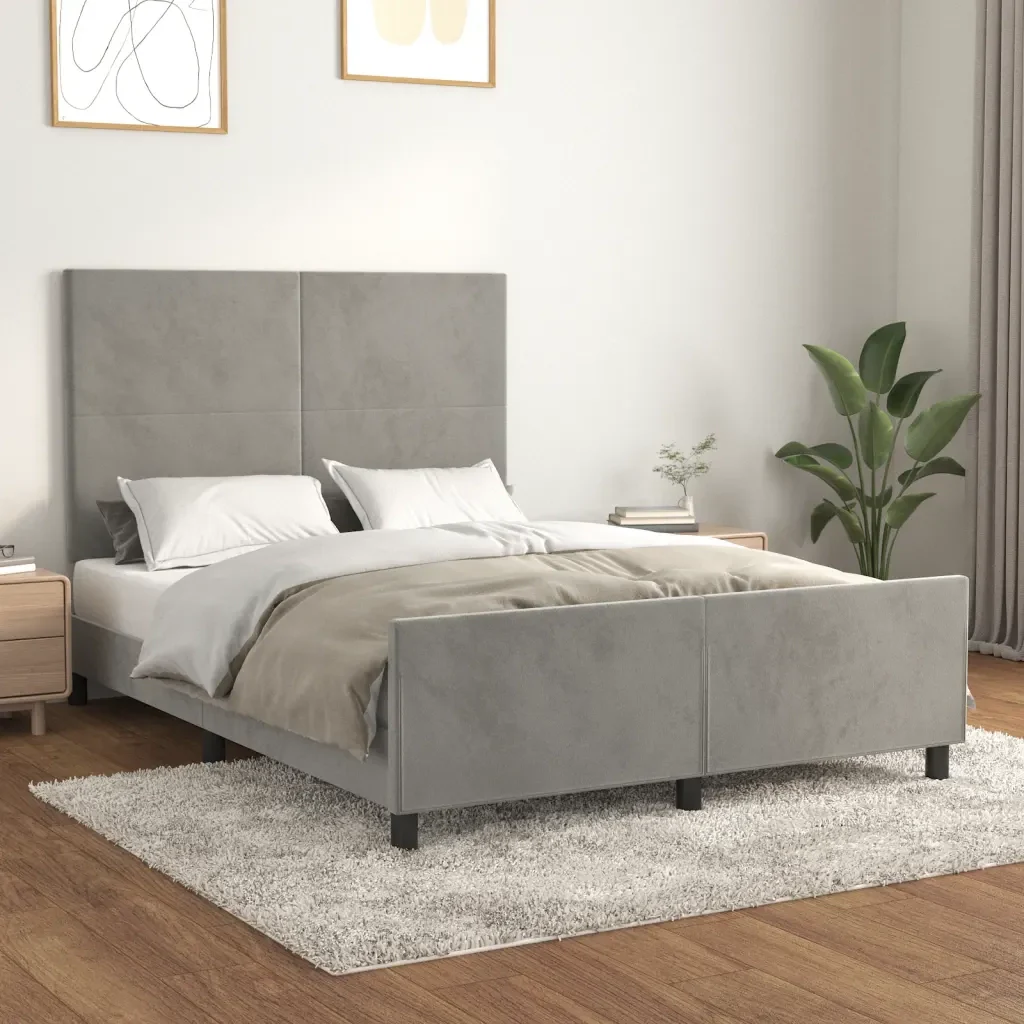 Letto matrimoniale | Letto per adulti | Giroletto senza Materasso Grigio Chiaro 140x190 cm Velluto - Image 2