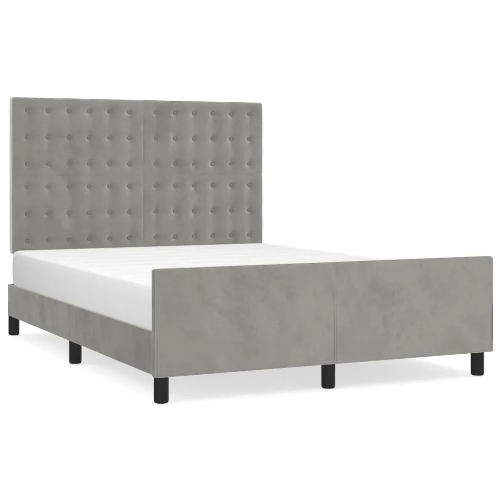 Letto matrimoniale | Letto per adulti | Giroletto senza Materasso Grigio Chiaro 140x190 cm Velluto