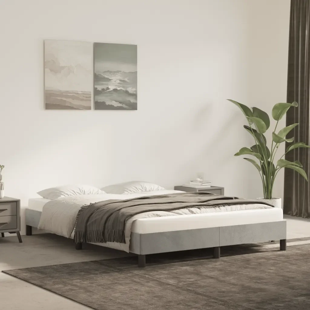 Letto matrimoniale | Letto per adulti | Giroletto senza Materasso Grigio Chiaro 140x190 cm Velluto - Image 2