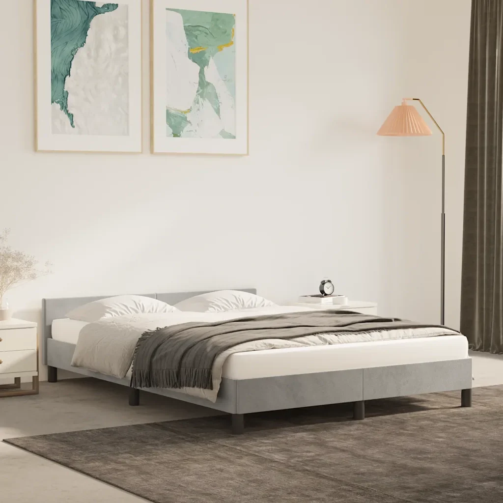 Letto matrimoniale | Letto per adulti | Giroletto senza Materasso Grigio Chiaro 140x190 cm Velluto - Image 2