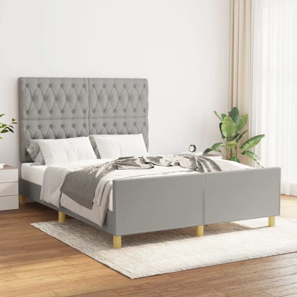 Letto matrimoniale | Letto per adulti | Giroletto senza Materasso Grigio Chiaro 140x200 cm Tessuto - Image 2