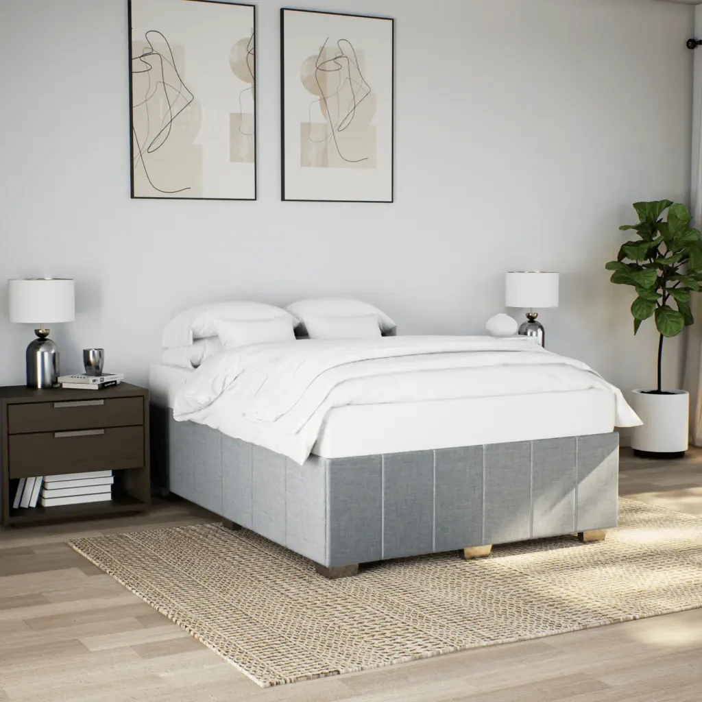 Letto matrimoniale | Letto per adulti | Giroletto senza Materasso Grigio Chiaro 140x200 cm Tessuto - Image 2
