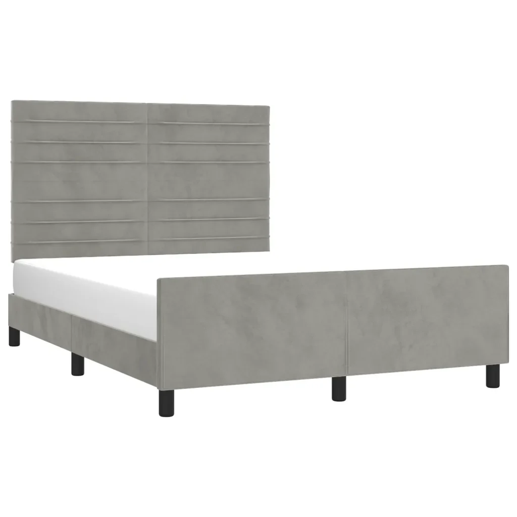 Letto matrimoniale | Letto per adulti | Giroletto senza Materasso Grigio Chiaro 140x200 cm Velluto - Image 3
