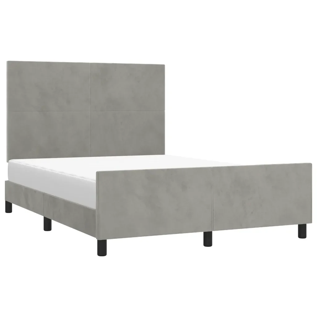 Letto matrimoniale | Letto per adulti | Giroletto senza Materasso Grigio Chiaro 140x200 cm Velluto - Image 4
