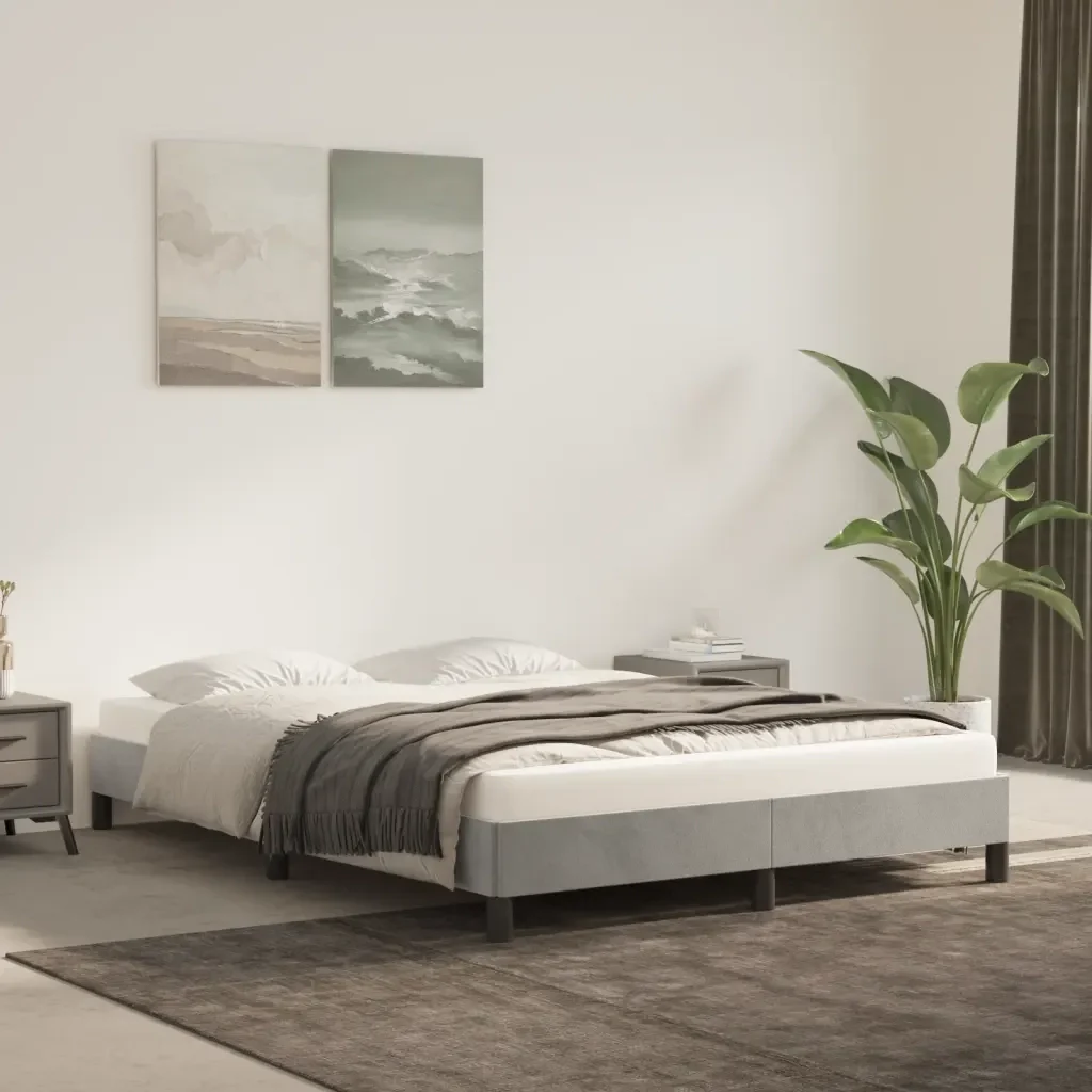 Letto matrimoniale | Letto per adulti | Giroletto senza Materasso Grigio Chiaro 140x200 cm Velluto - Image 2