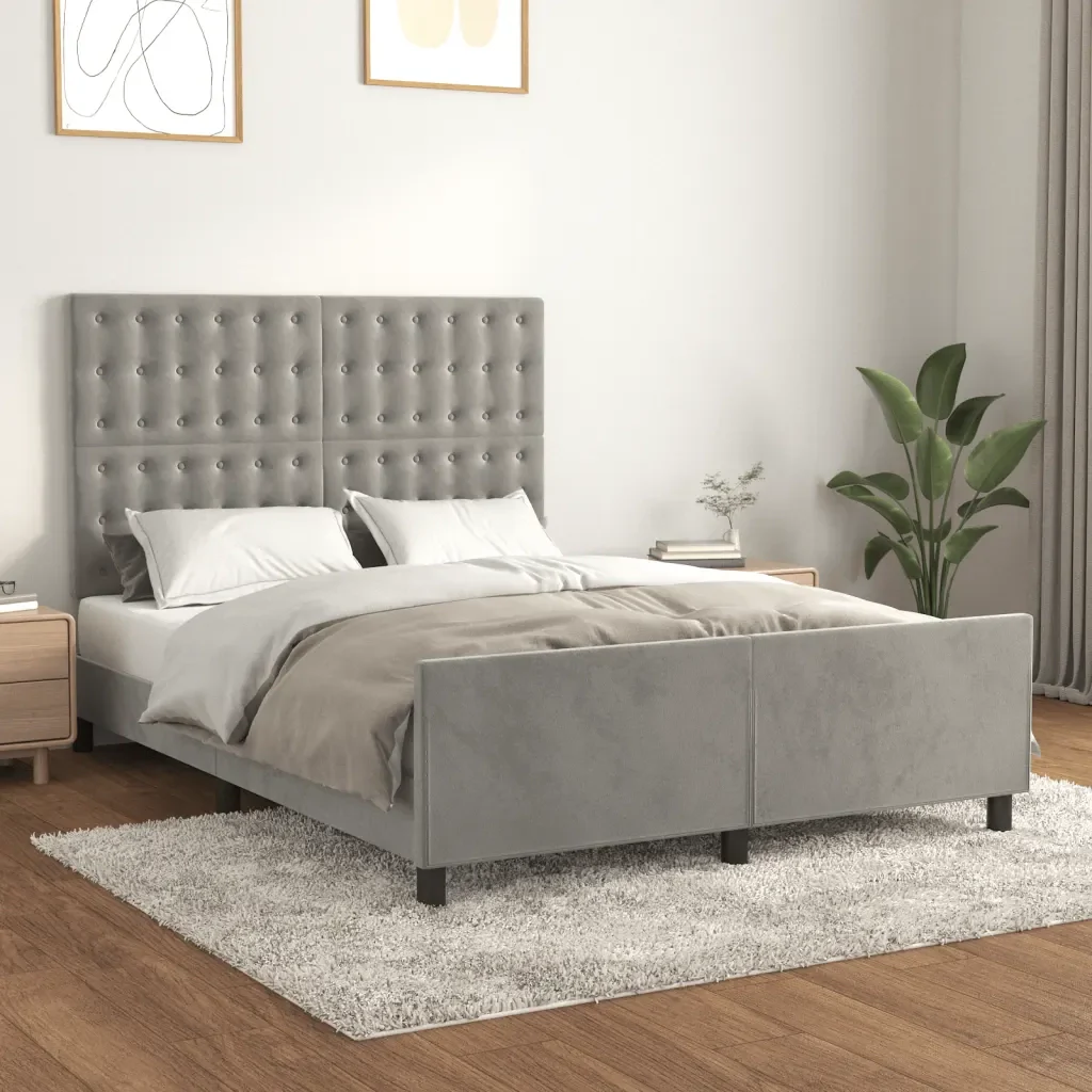 Letto matrimoniale | Letto per adulti | Giroletto senza Materasso Grigio Chiaro 140x200 cm Velluto - Image 2
