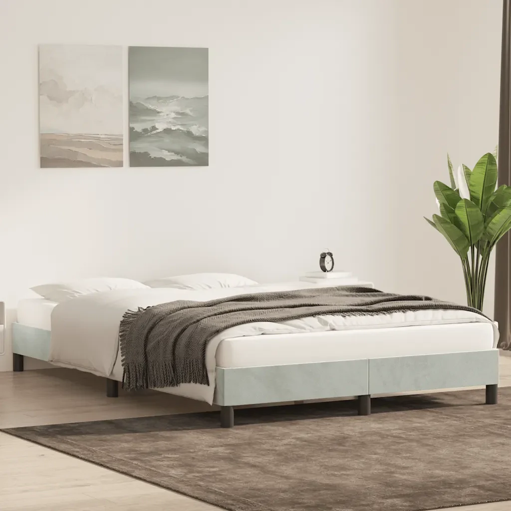 Letto matrimoniale | Letto per adulti | Giroletto senza Materasso Grigio Chiaro 140x220 cm Velluto - Image 4