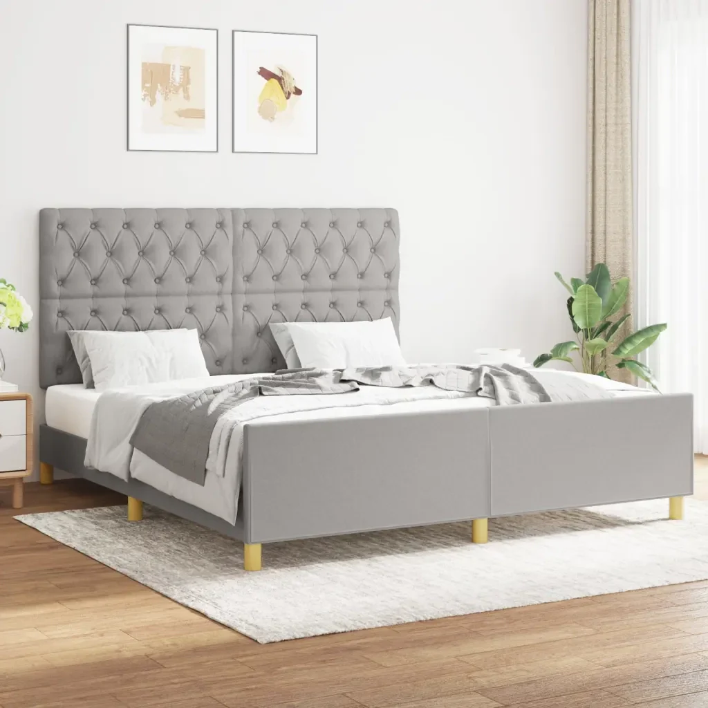 Letto matrimoniale | Letto per adulti | Giroletto senza Materasso Grigio Chiaro 160x200 cm Tessuto - Image 2