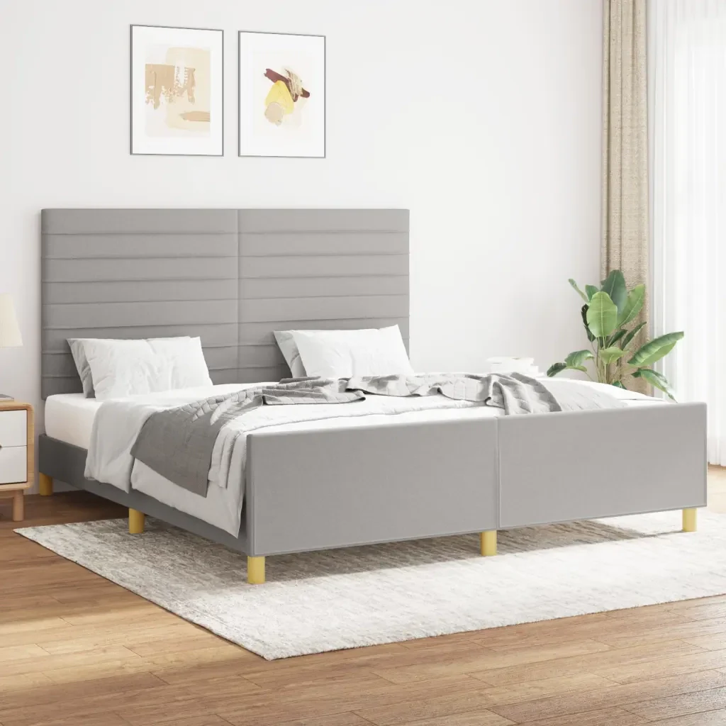 Letto matrimoniale | Letto per adulti | Giroletto senza Materasso Grigio Chiaro 160x200 cm Tessuto - Image 2