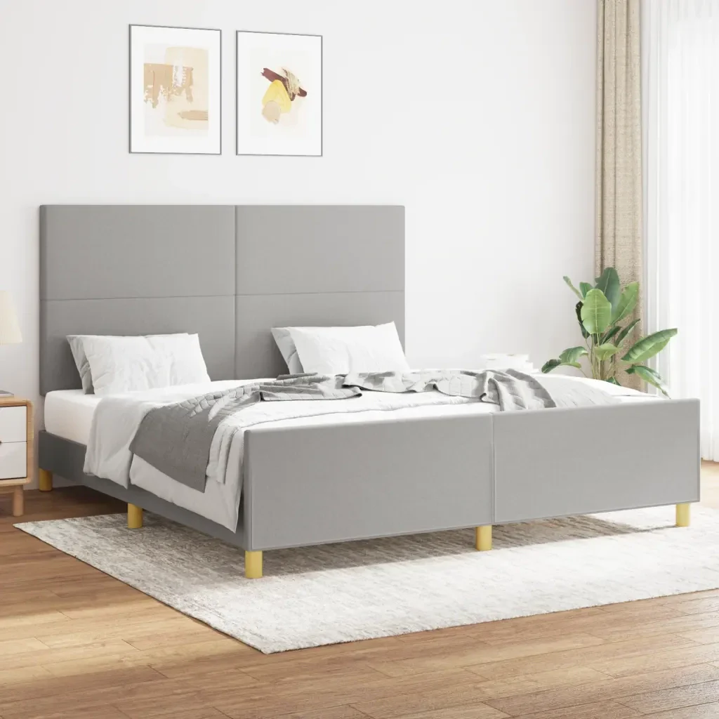 Letto matrimoniale | Letto per adulti | Giroletto senza Materasso Grigio Chiaro 160x200 cm Tessuto - Image 2