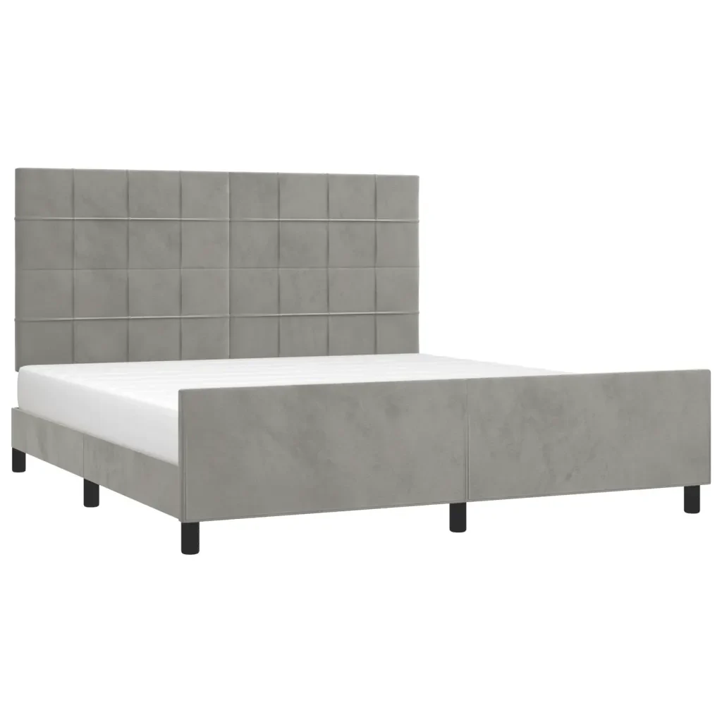 Letto matrimoniale | Letto per adulti | Giroletto senza Materasso Grigio Chiaro 160x200 cm Velluto - Image 3