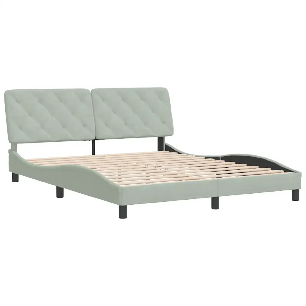 Letto matrimoniale | Letto per adulti | Giroletto senza Materasso Grigio Chiaro 160x200 cm Velluto - Image 4
