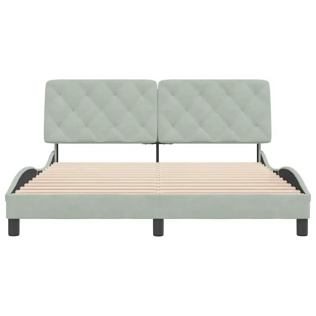 Letto matrimoniale | Letto per adulti | Giroletto senza Materasso Grigio Chiaro 160x200 cm Velluto - Image 5