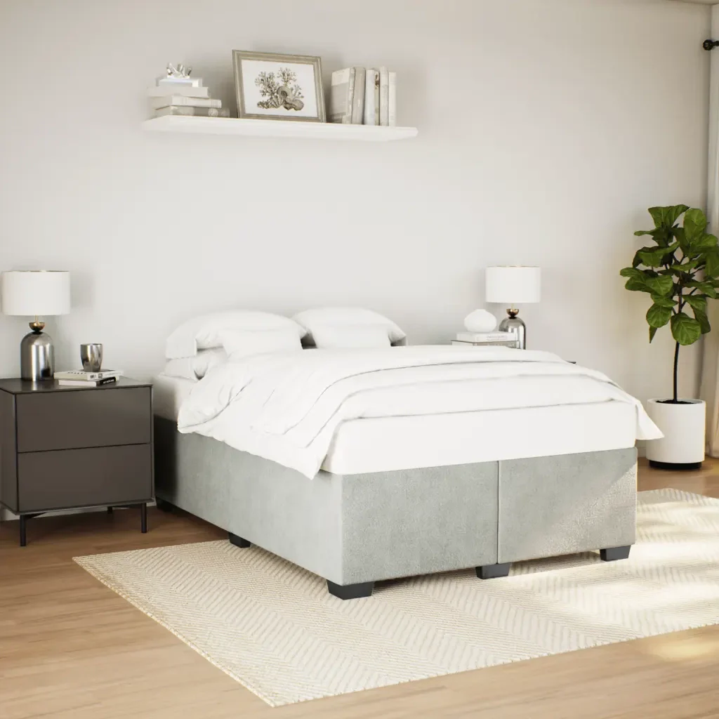 Letto matrimoniale | Letto per adulti | Giroletto senza Materasso Grigio Chiaro 160x200 cm Velluto - Image 2