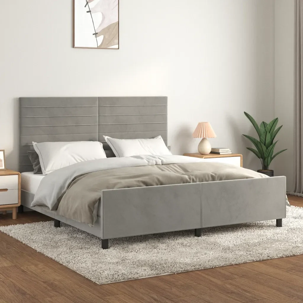 Letto matrimoniale | Letto per adulti | Giroletto senza Materasso Grigio Chiaro 160x200 cm Velluto - Image 2