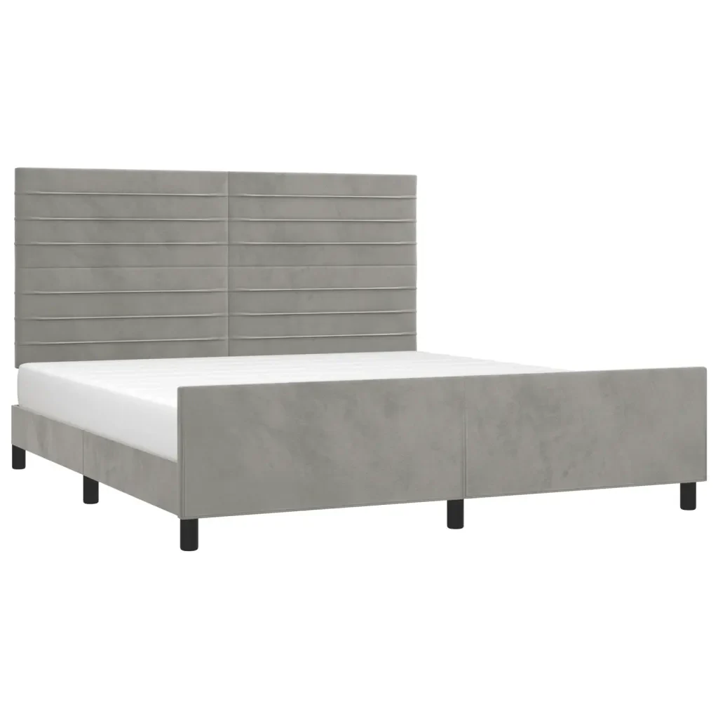 Letto matrimoniale | Letto per adulti | Giroletto senza Materasso Grigio Chiaro 160x200 cm Velluto - Image 4