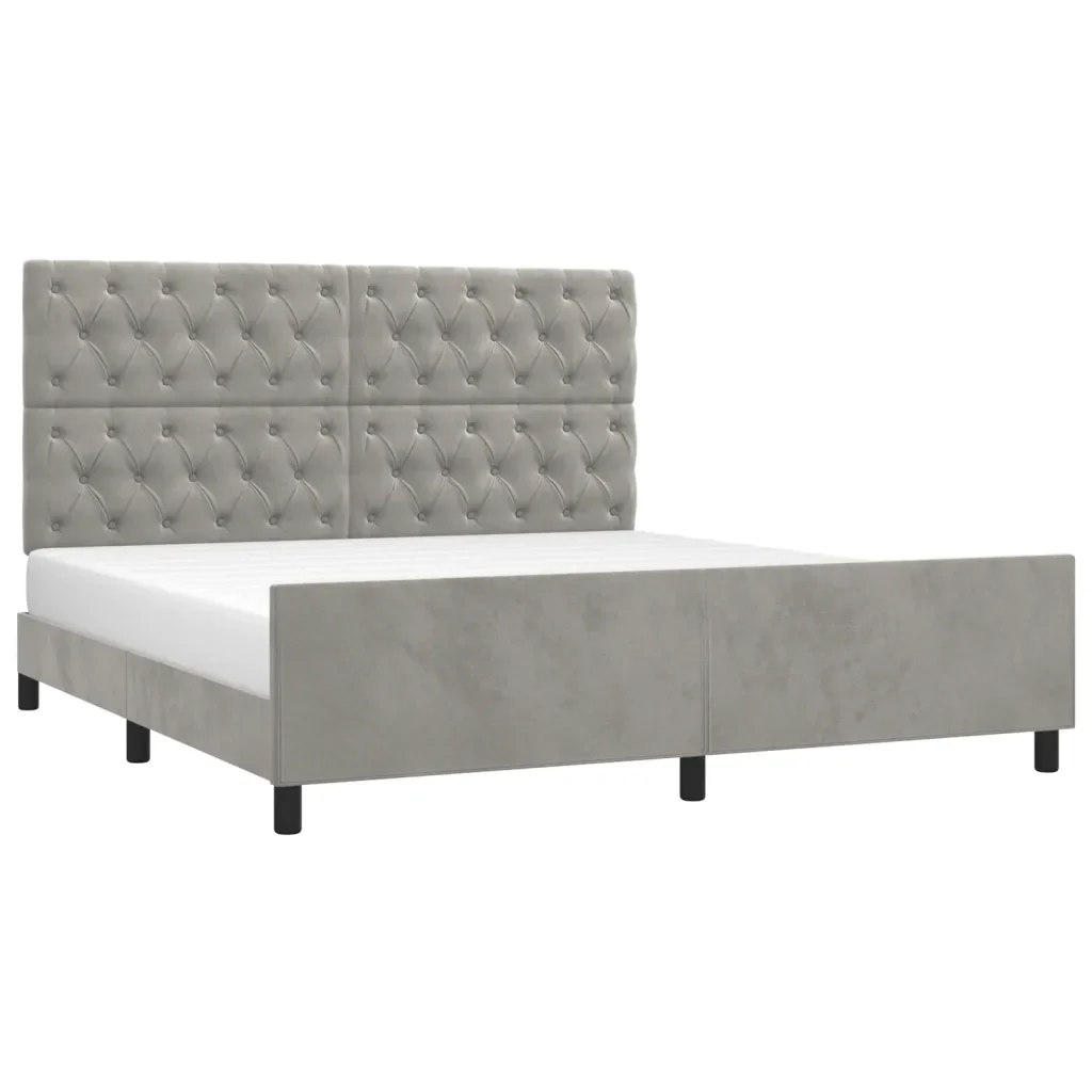 Letto matrimoniale | Letto per adulti | Giroletto senza Materasso Grigio Chiaro 160x200 cm Velluto - Image 4