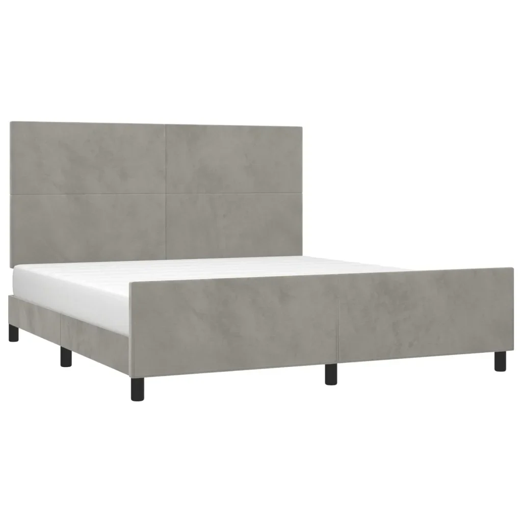 Letto matrimoniale | Letto per adulti | Giroletto senza Materasso Grigio Chiaro 160x200 cm Velluto - Image 4