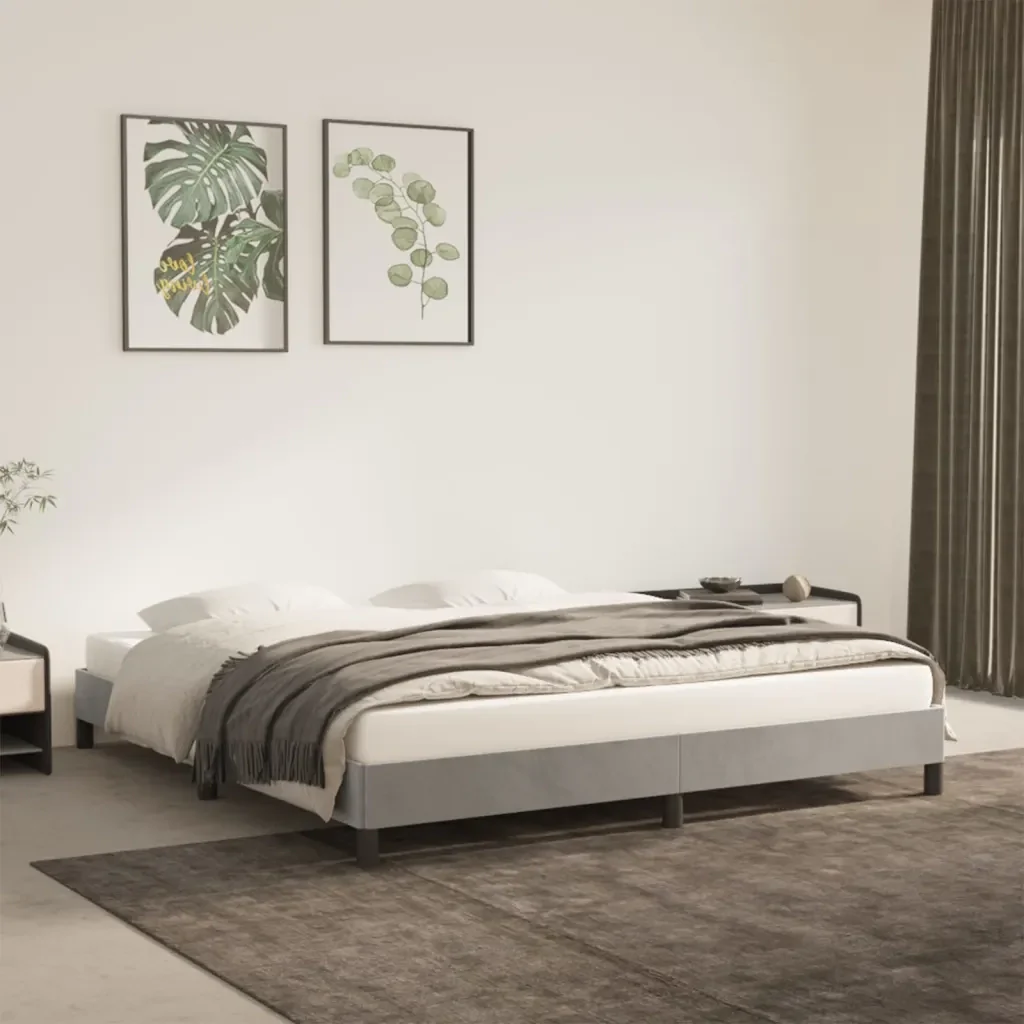 Letto matrimoniale | Letto per adulti | Giroletto senza Materasso Grigio Chiaro 160x200 cm Velluto - Image 2