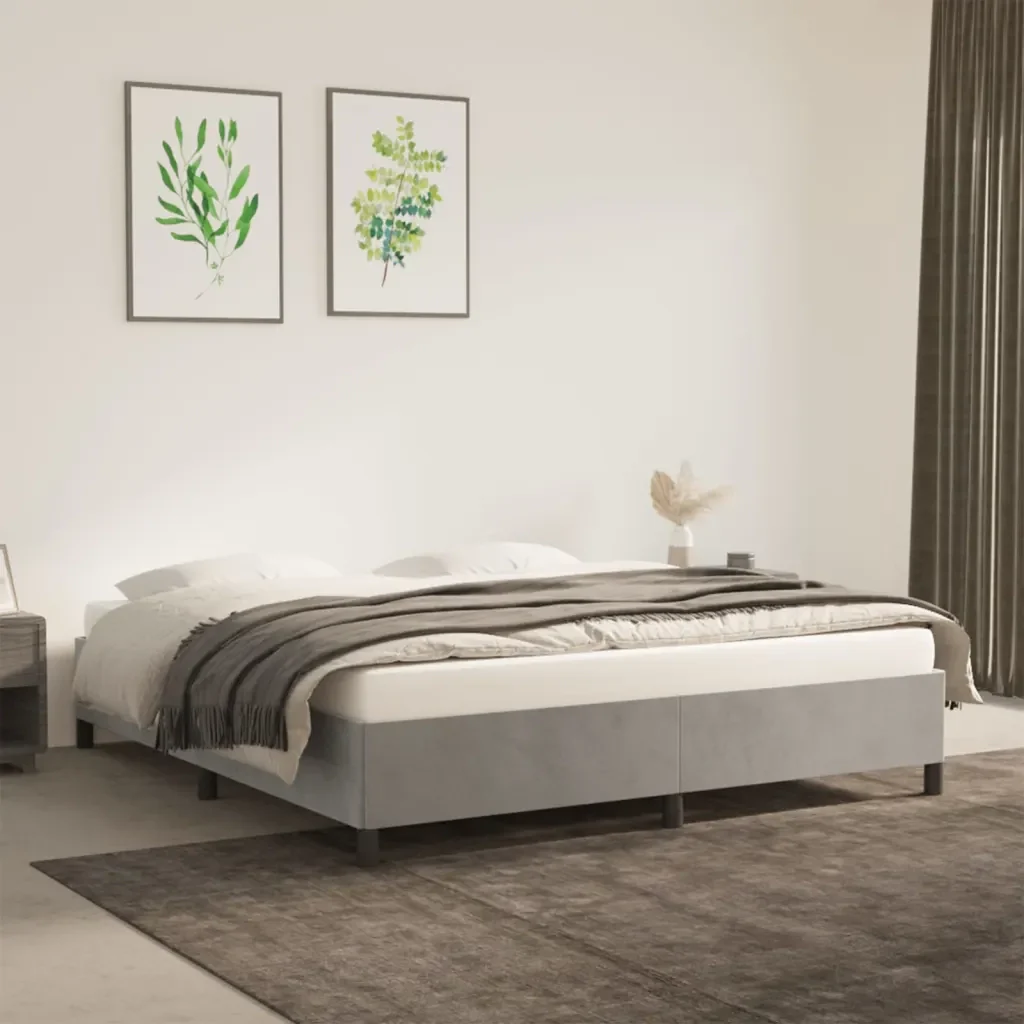 Letto matrimoniale | Letto per adulti | Giroletto senza Materasso Grigio Chiaro 160x200 cm Velluto - Image 2
