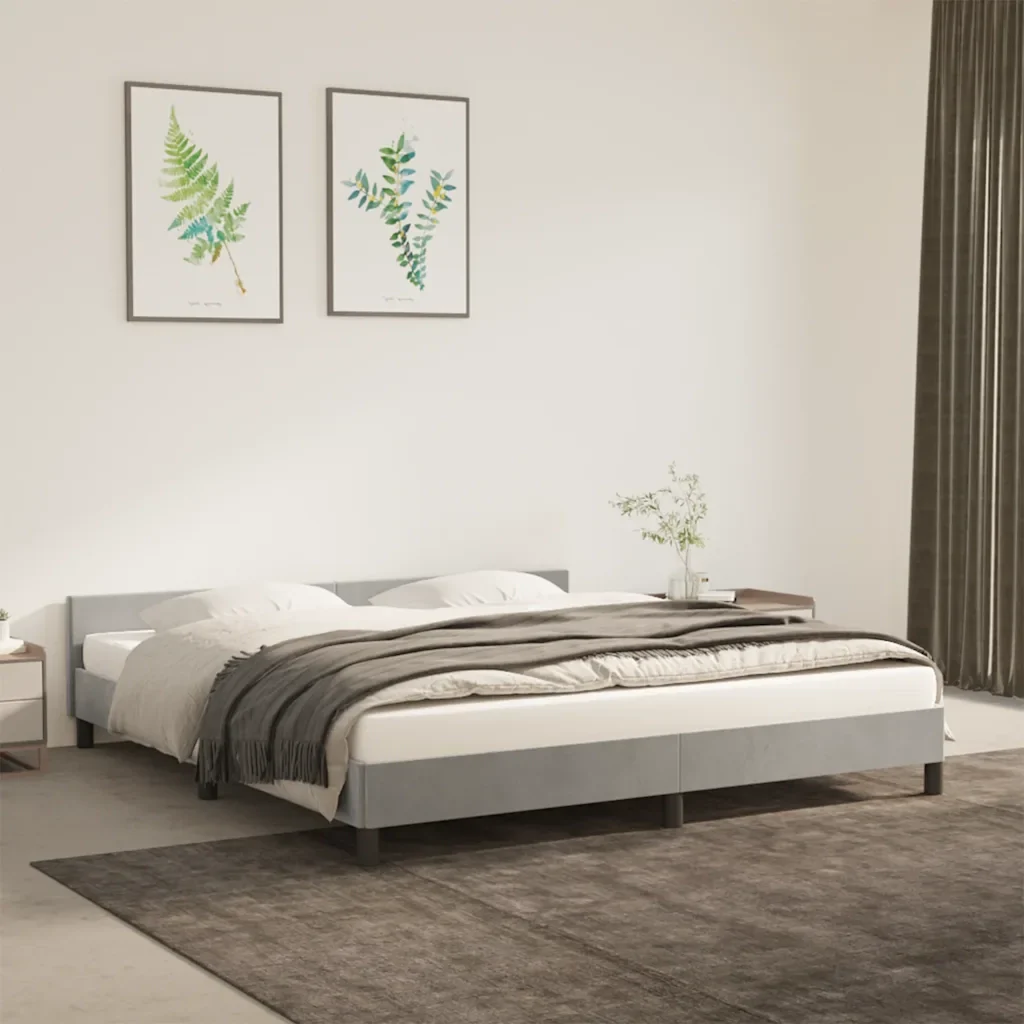 Letto matrimoniale | Letto per adulti | Giroletto senza Materasso Grigio Chiaro 160x200 cm Velluto - Image 2