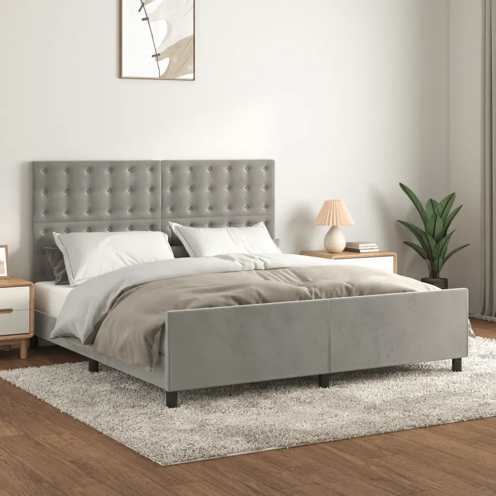Letto matrimoniale | Letto per adulti | Giroletto senza Materasso Grigio Chiaro 160x200 cm Velluto - Image 2