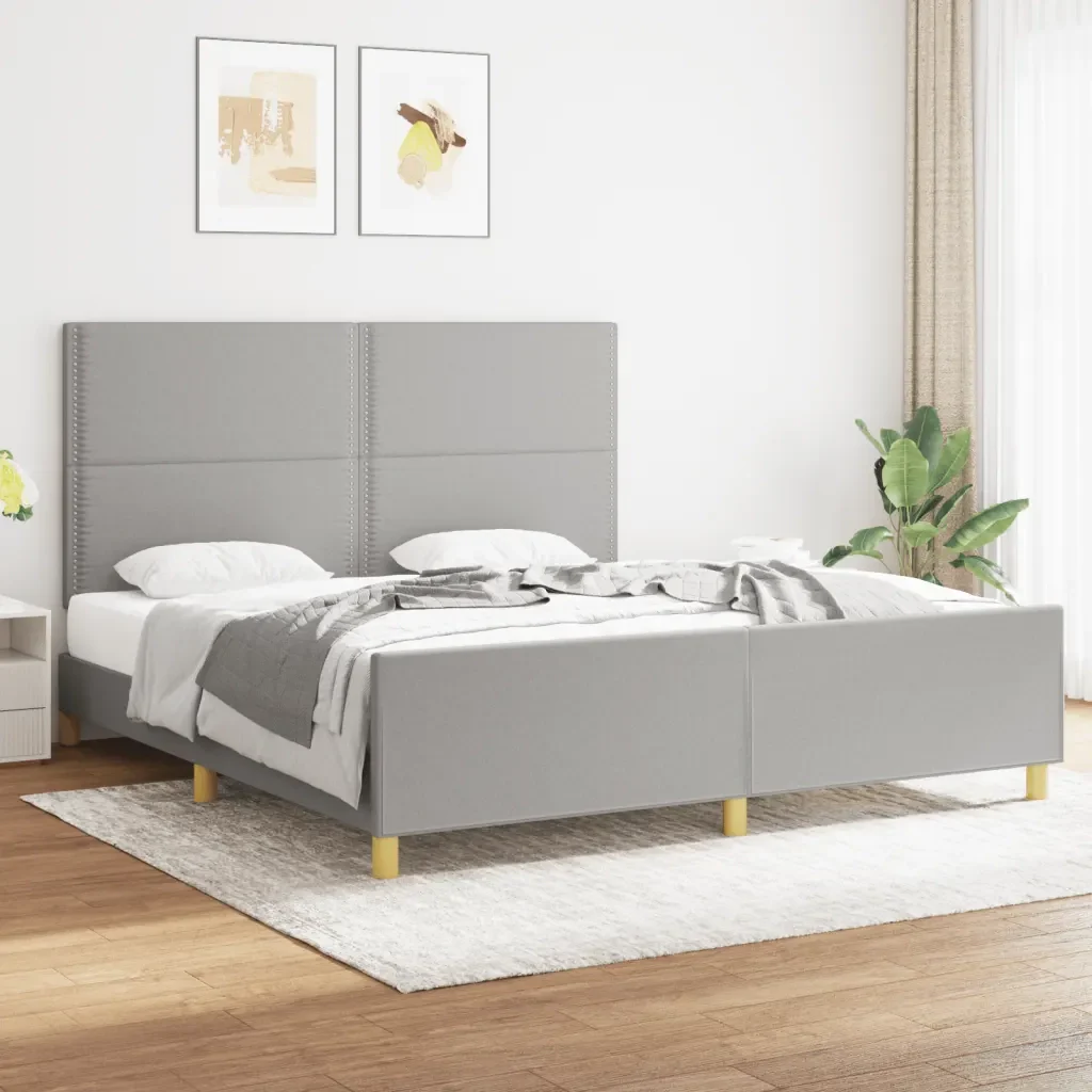 Letto matrimoniale | Letto per adulti | Giroletto senza Materasso Grigio Chiaro 180x200 cm Tessuto - Image 2