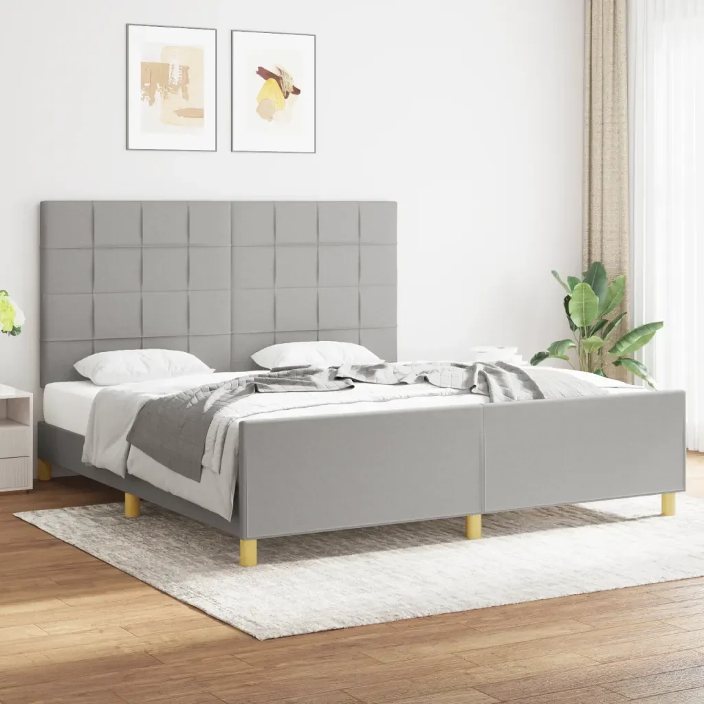 Letto matrimoniale | Letto per adulti | Giroletto senza Materasso Grigio Chiaro 180x200 cm Tessuto - Image 2