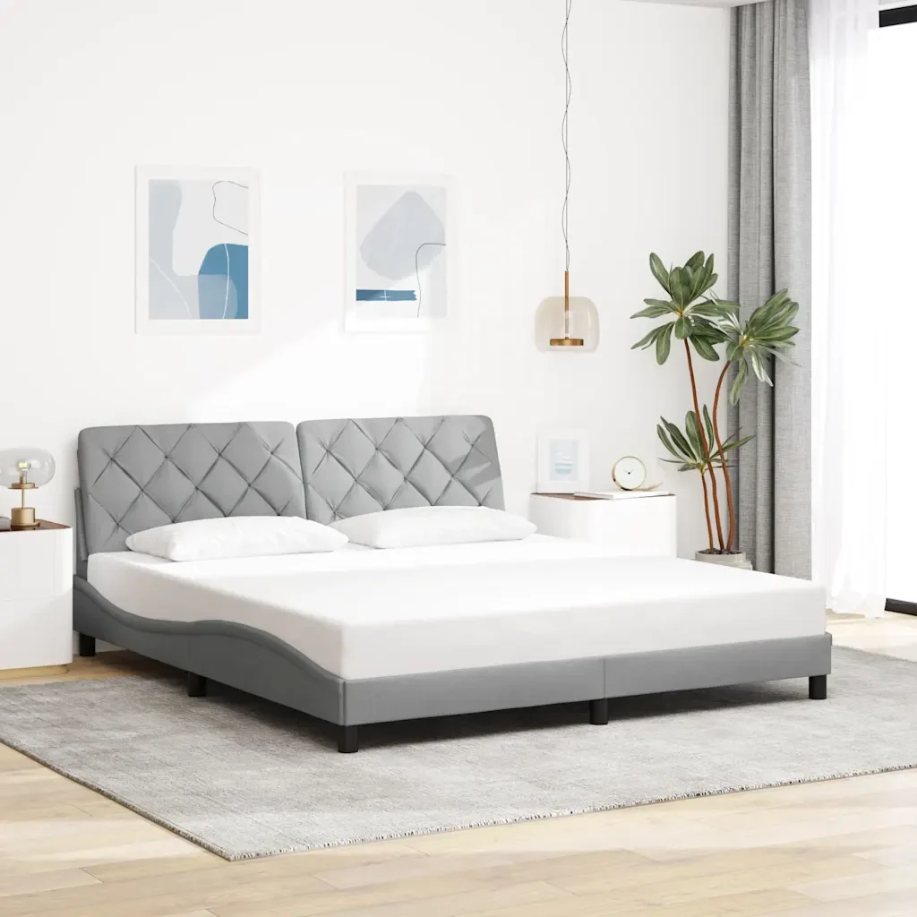Letto matrimoniale | Letto per adulti | Giroletto senza Materasso Grigio Chiaro 180x200 cm Tessuto - Image 2