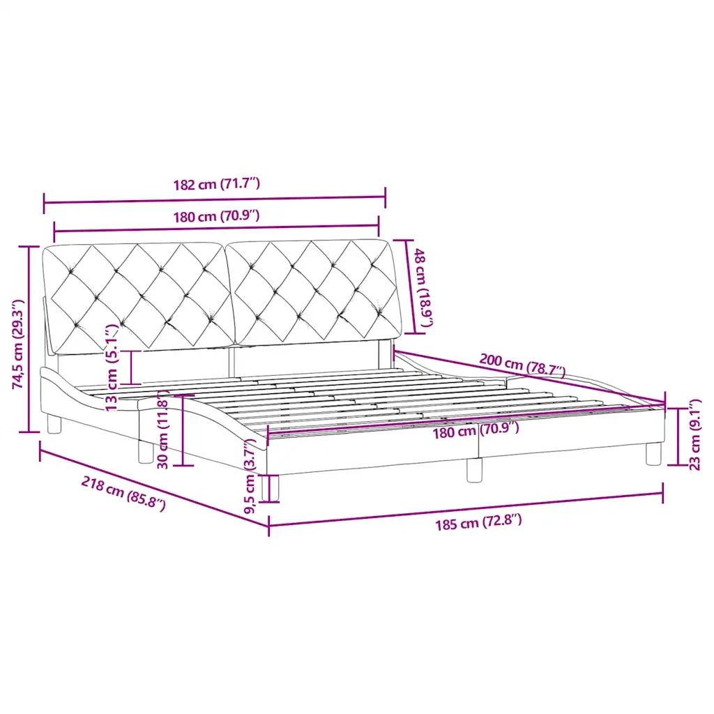 Letto matrimoniale | Letto per adulti | Giroletto senza Materasso Grigio Chiaro 180x200 cm Velluto - Image 10