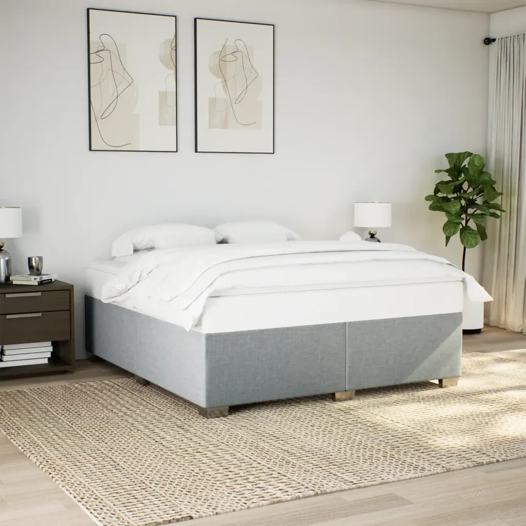Letto matrimoniale | Letto per adulti | Giroletto senza Materasso Grigio Chiaro 200x200 cm Tessuto - Image 2