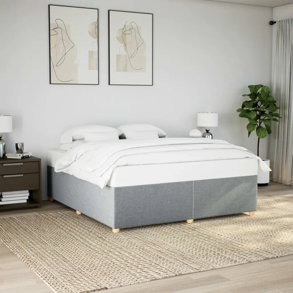 Letto matrimoniale | Letto per adulti | Giroletto senza Materasso Grigio Chiaro 200x200 cm Tessuto - Image 2