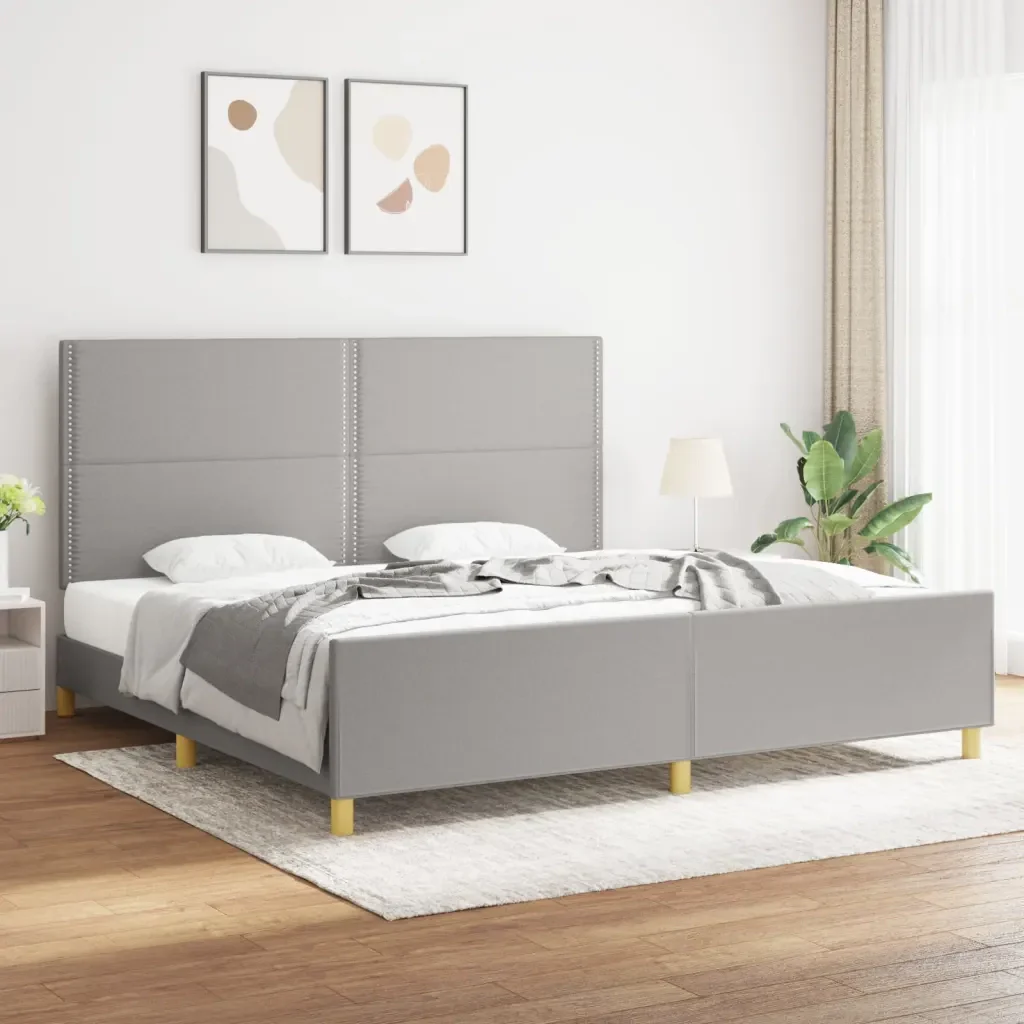 Letto matrimoniale | Letto per adulti | Giroletto senza Materasso Grigio Chiaro 200x200 cm Tessuto - Image 2