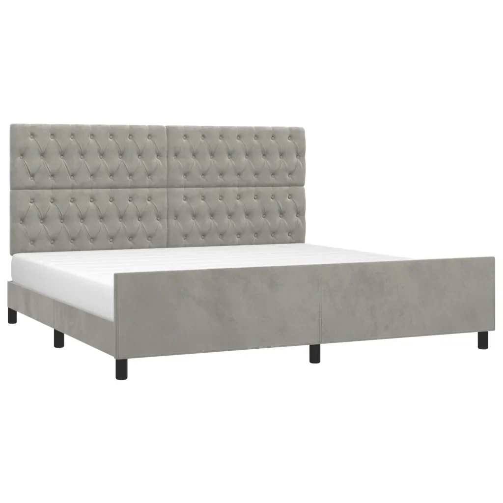 Letto matrimoniale | Letto per adulti | Giroletto senza Materasso Grigio Chiaro 200x200 cm Velluto - Image 4