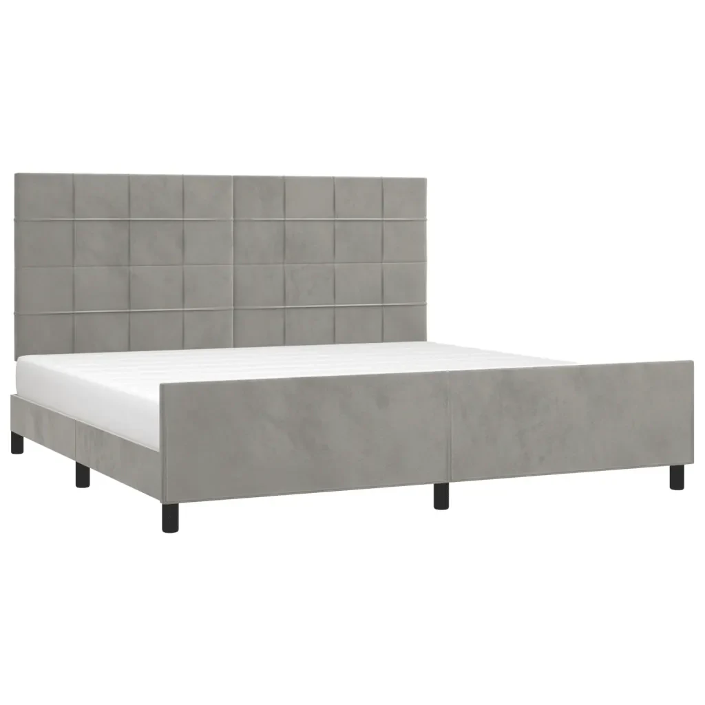 Letto matrimoniale | Letto per adulti | Giroletto senza Materasso Grigio Chiaro 200x200 cm Velluto - Image 4