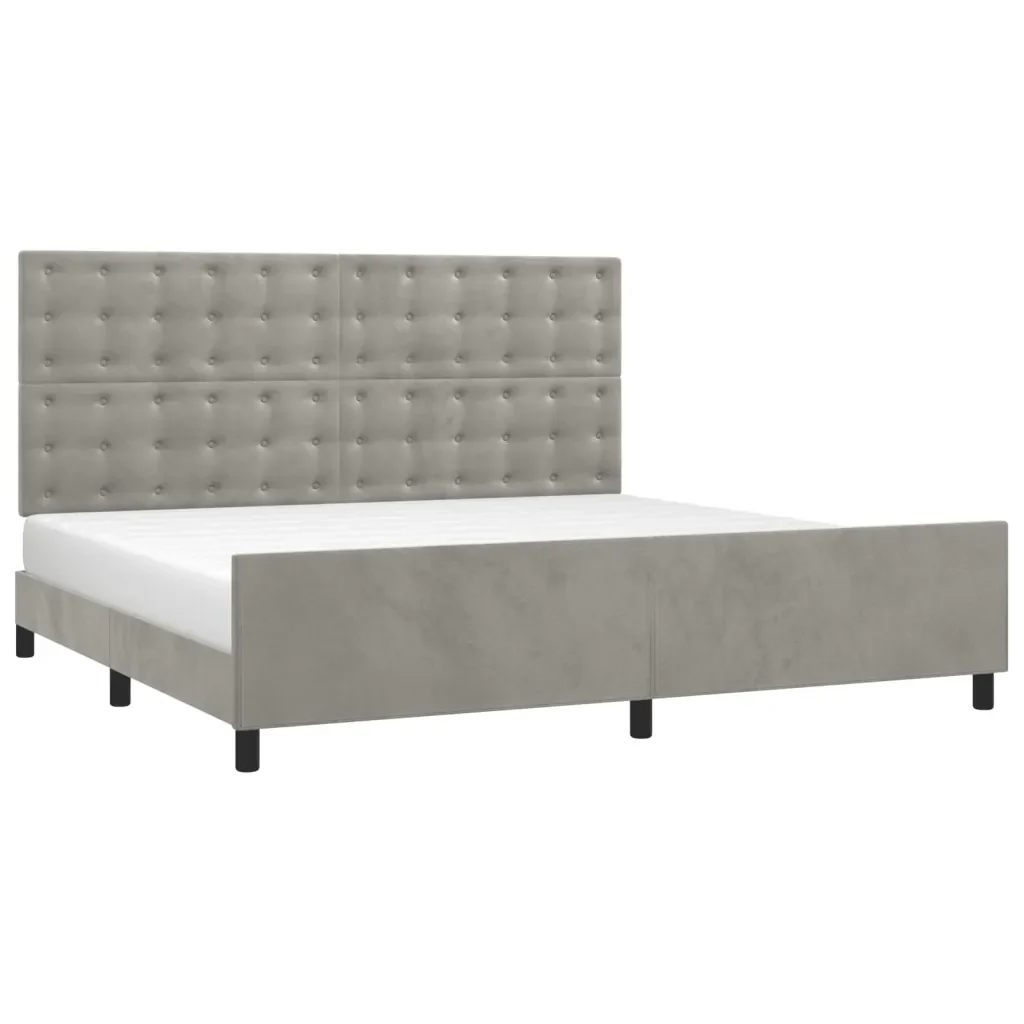 Letto matrimoniale | Letto per adulti | Giroletto senza Materasso Grigio Chiaro 200x200 cm Velluto - Image 3