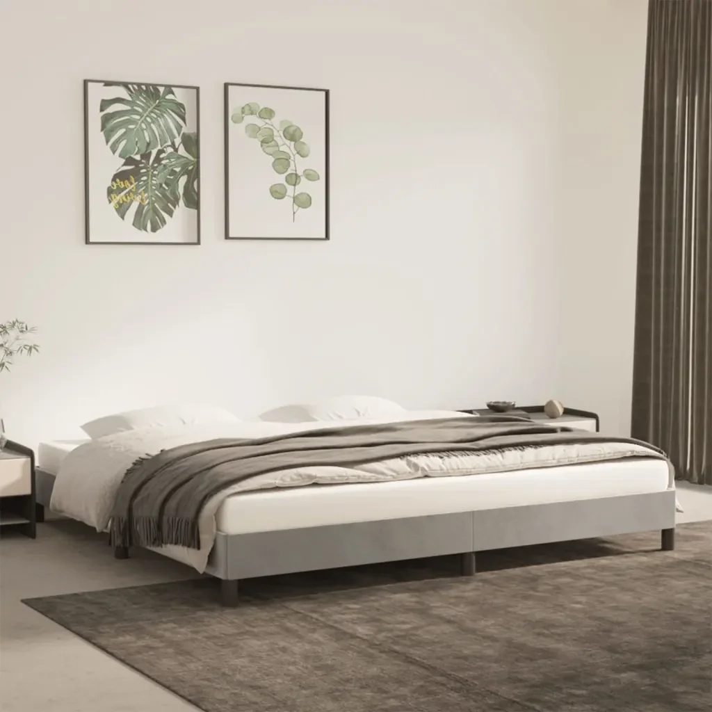 Letto matrimoniale | Letto per adulti | Giroletto senza Materasso Grigio Chiaro 200x200 cm Velluto - Image 2