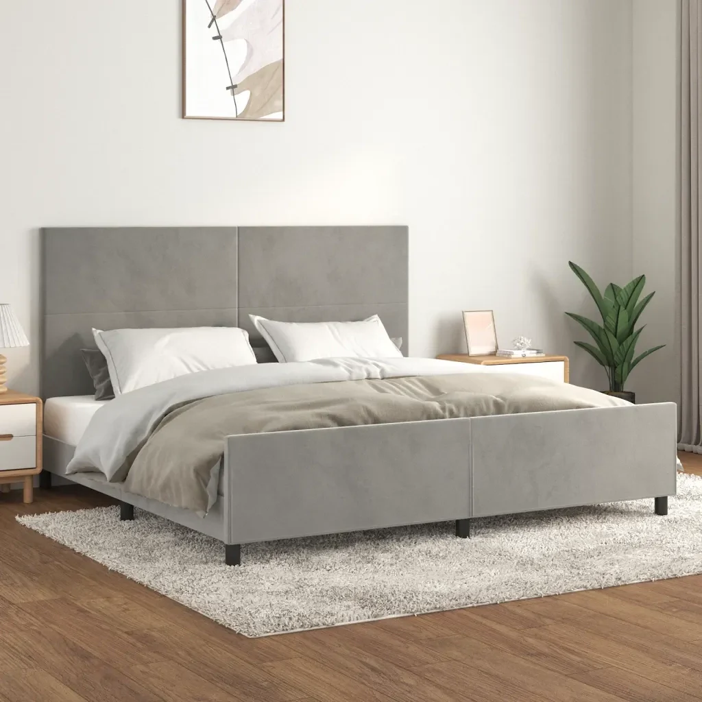 Letto matrimoniale | Letto per adulti | Giroletto senza Materasso Grigio Chiaro 200x200 cm Velluto - Image 2