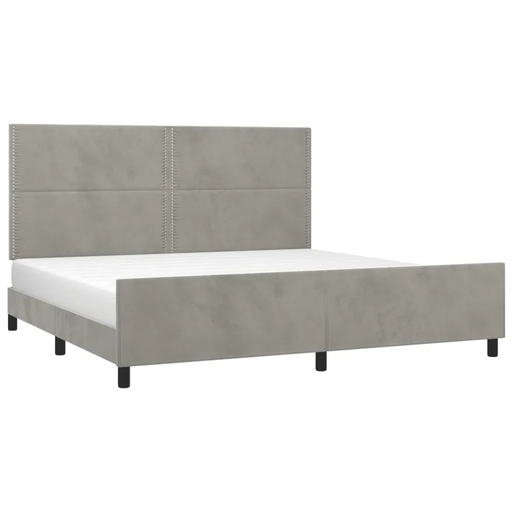 Letto matrimoniale | Letto per adulti | Giroletto senza Materasso Grigio Chiaro 200x200 cm Velluto - Image 3