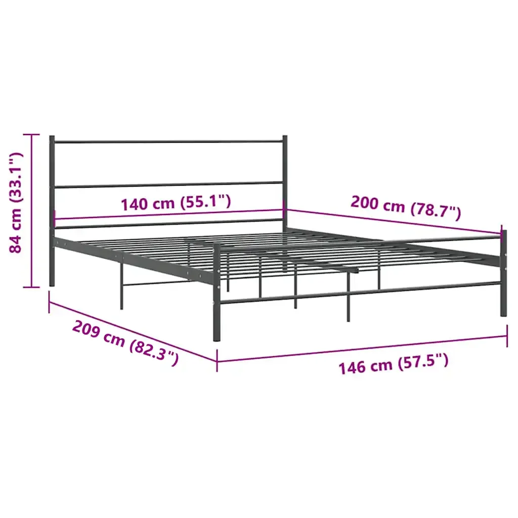 Letto matrimoniale | Letto per adulti | Giroletto senza Materasso Grigio in Metallo 140x200 cm - Image 7