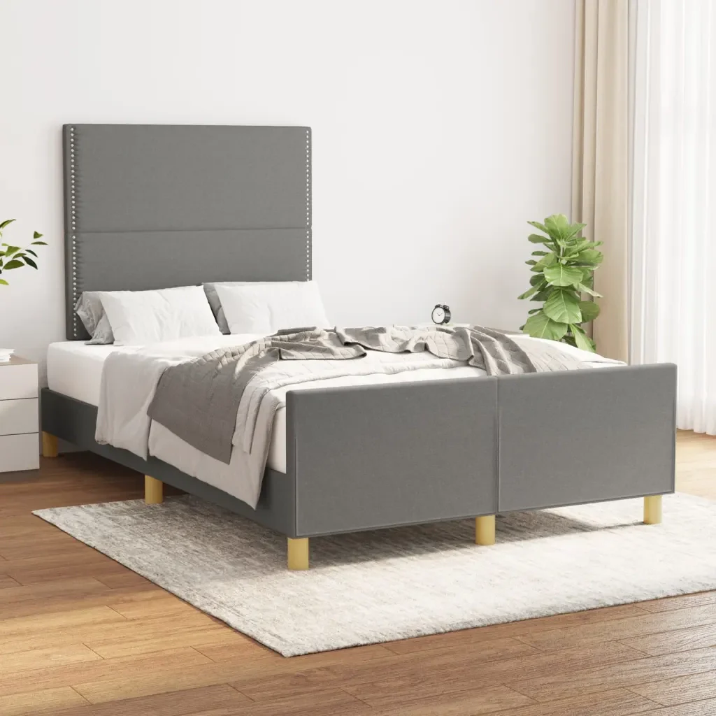 Letto matrimoniale | Letto per adulti | Giroletto senza Materasso Grigio Scuro 120x190 cm in Tessuto - Image 2