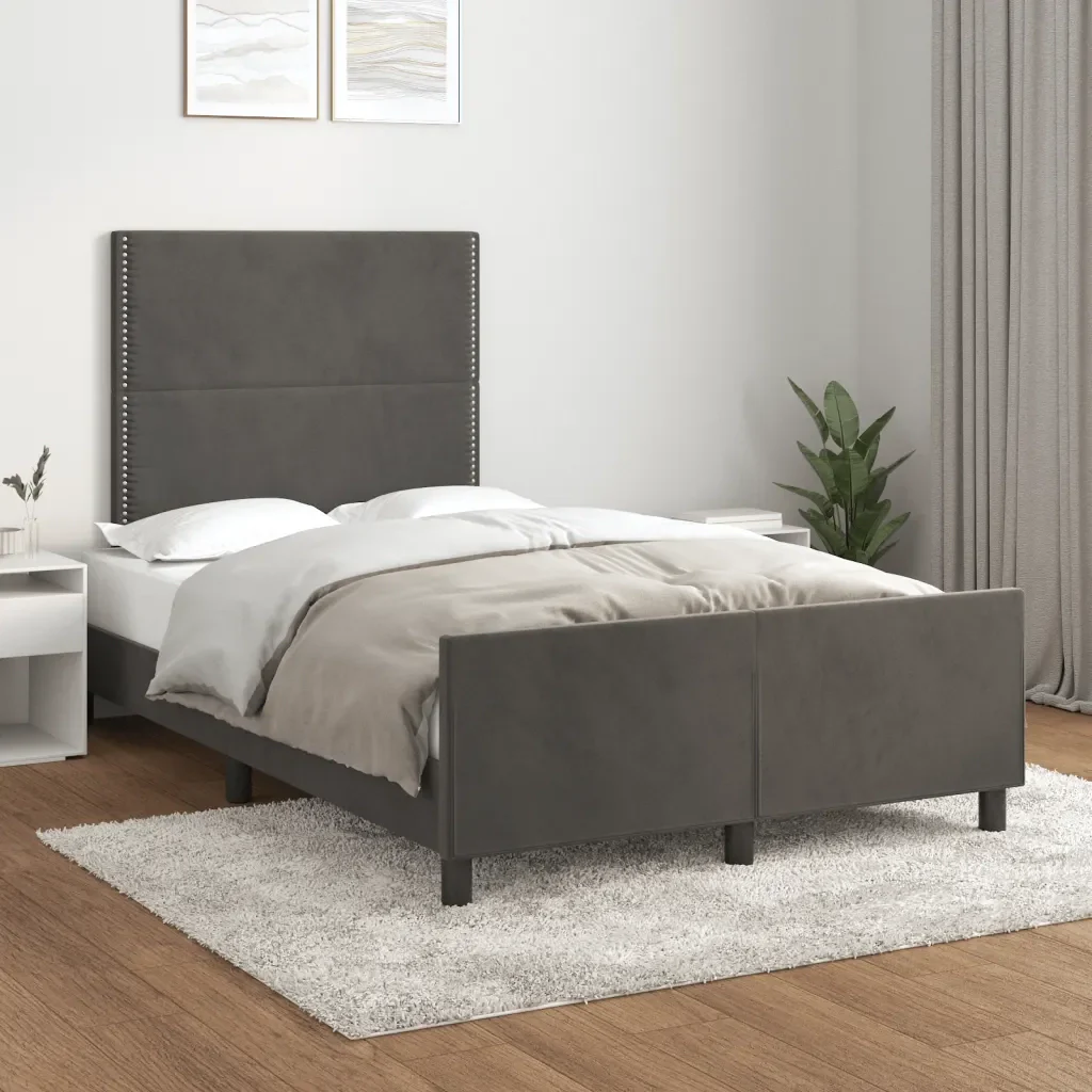Letto matrimoniale | Letto per adulti | Giroletto senza Materasso Grigio Scuro 120x190 cm Velluto - Image 2