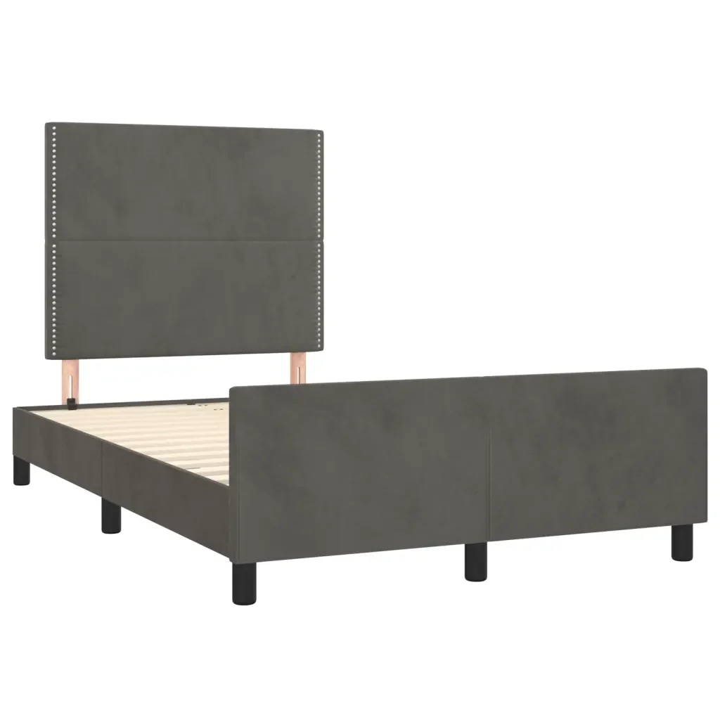 Letto matrimoniale | Letto per adulti | Giroletto senza Materasso Grigio Scuro 120x190 cm Velluto - Image 3